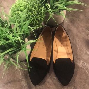 Black Velvet Pointed Toe Loafer Flats